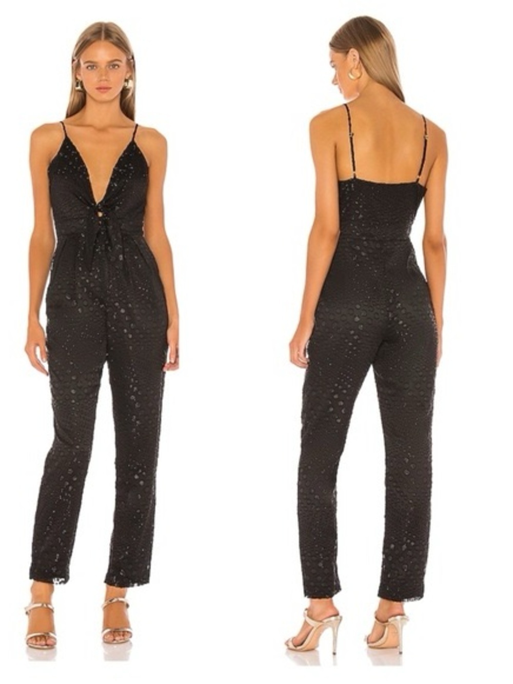 House of Harlow 1960 Black Sequin Tie-Front Jumpsuit